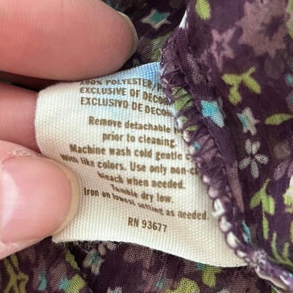 Decree Sheer Floral Boho Peasant Blouse Purple Blue Top Romantic Fairy Size L - Picture 7 of 7